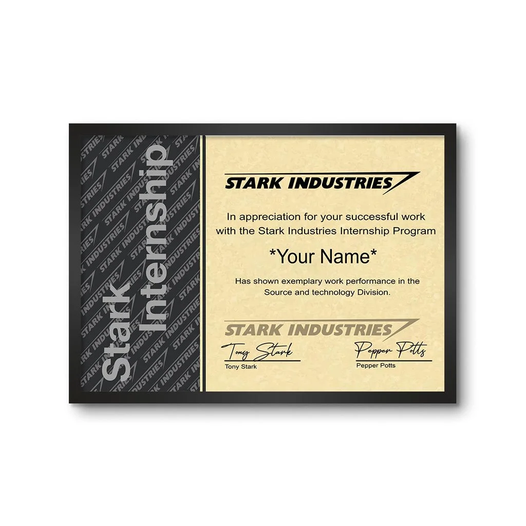 Custom Personalized Stark Industries Internship Certificate - The