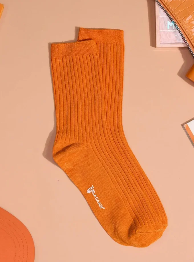 Orange Solid Ribbed Socks
