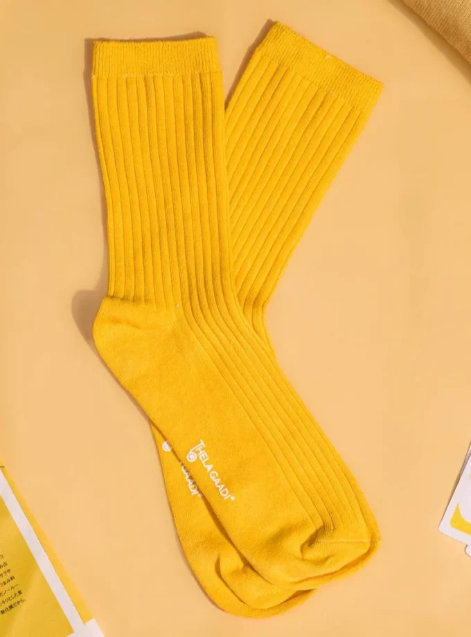 Yellow Solid Ribbed Socks