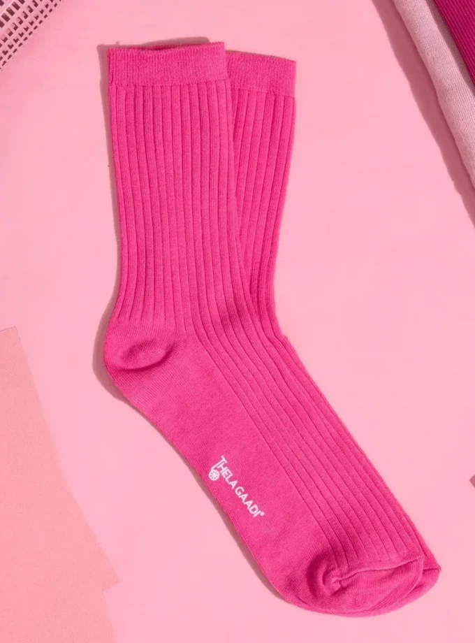 Pink Solid Ribbed Socks