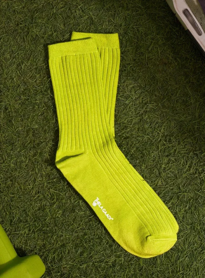 Neon Green Solid Ribbed Socks