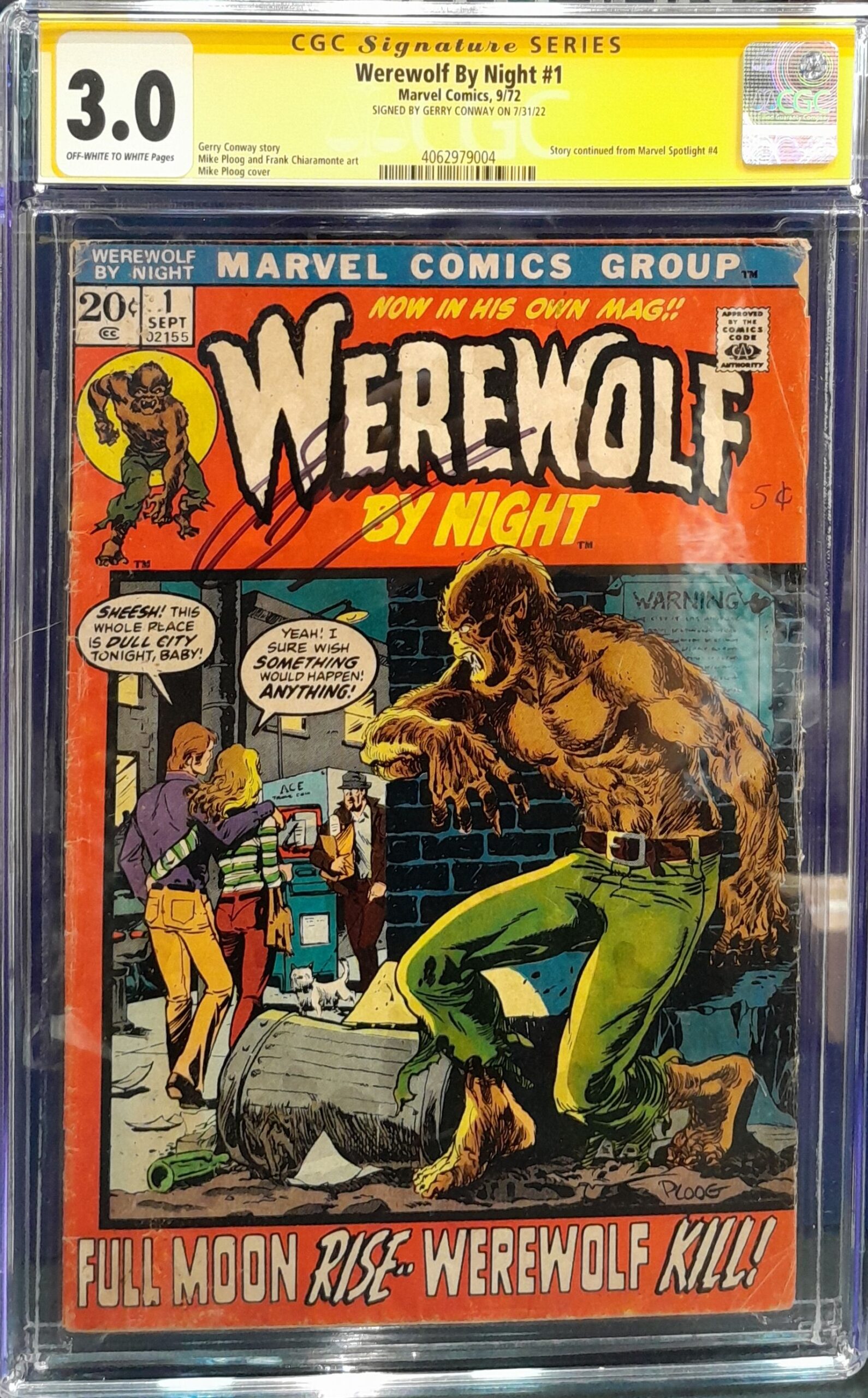 Werewolf By Night #1 CGC SS 3.0 Signed by Gerry Conway